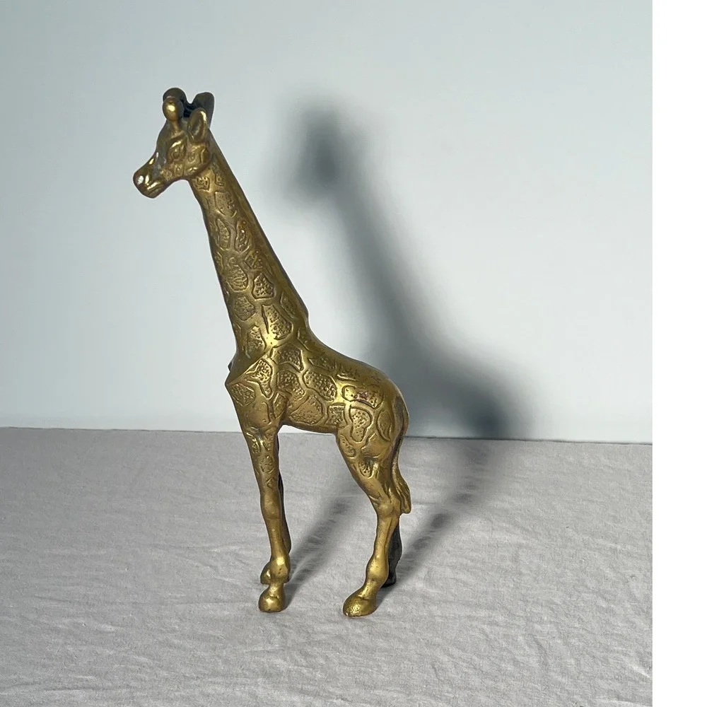 Vintage Brass Gold Giraffe Small Etched Metal Figurine Safari Maximalist Decor